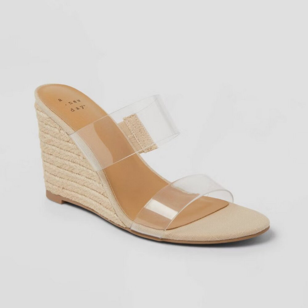 Ansel Double Band Open Toe Wedge Heels with Memory Foam Insole - A New Day 9